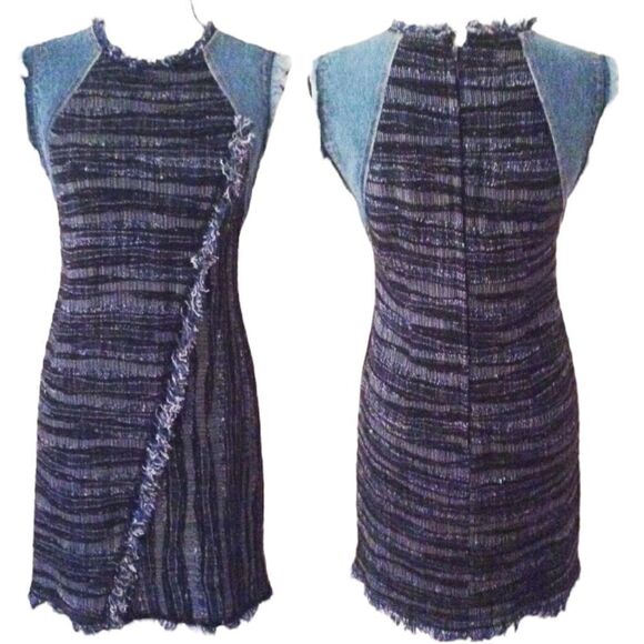 REBECCA Taylor Boho Tweed And Denim Dress BNWT - Picture 3 of 7